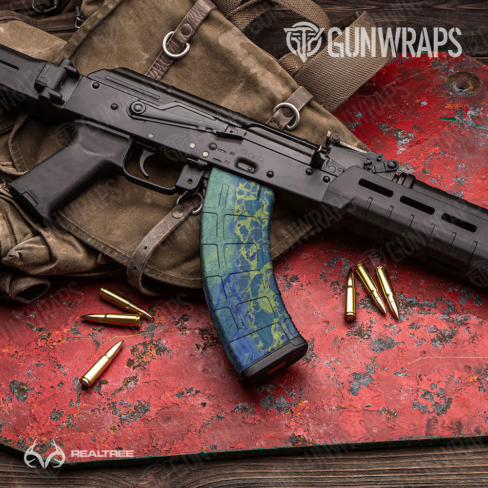 Realtree WAV3 Blue Yellow Gun Skin Vinyl Wrap