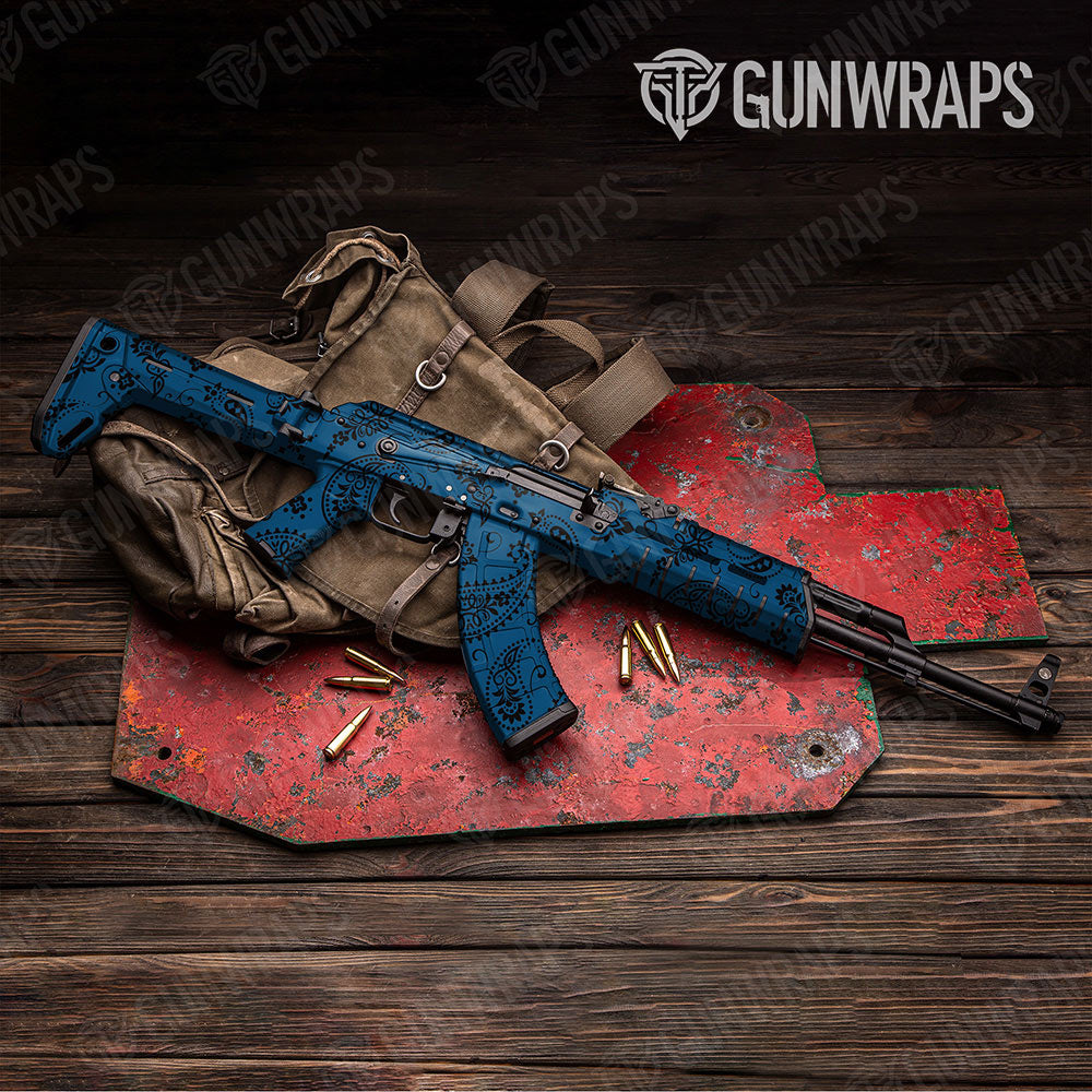 Bandana Blue And Black Gun Skin Vinyl Wrap