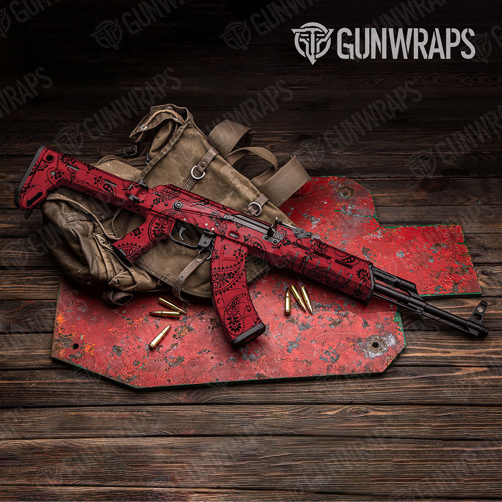 Bandana Red And Black Gun Skin Vinyl Wrap