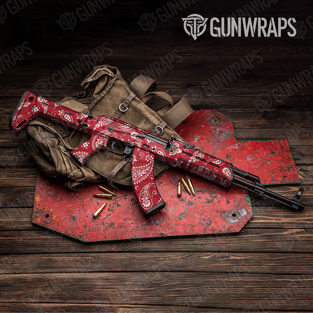 Bandana Red And White Gun Skin Vinyl Wrap