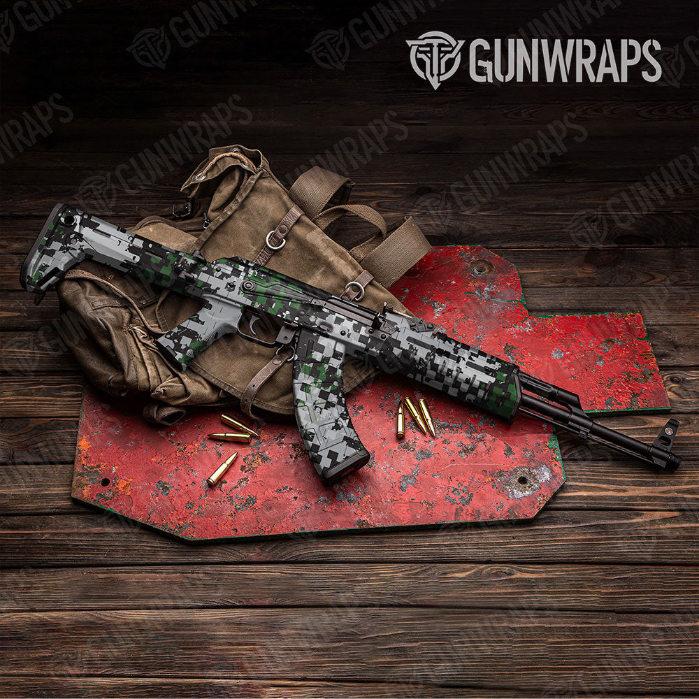 Broken Plaid Green Tiger Gun Skin Vinyl Wrap
