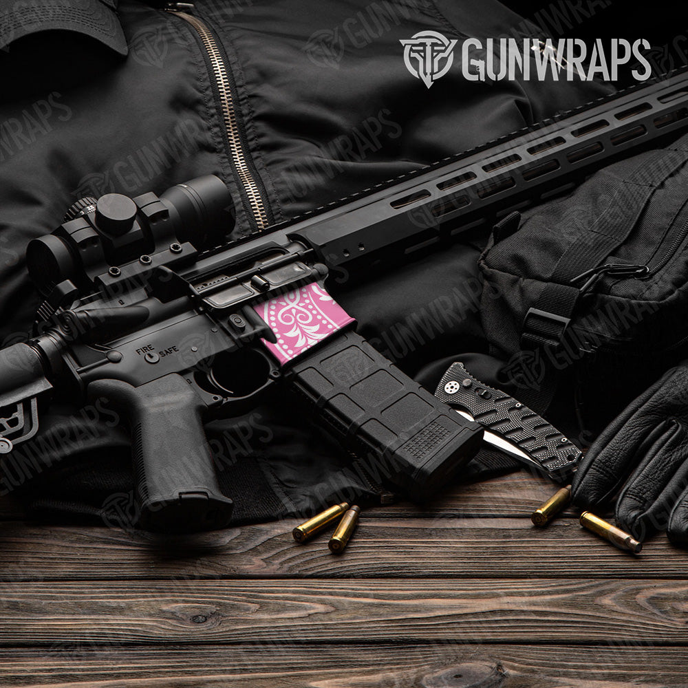 AR-15 Mag Well Bandana Pink And White Gun Skin Vinyl Wrap