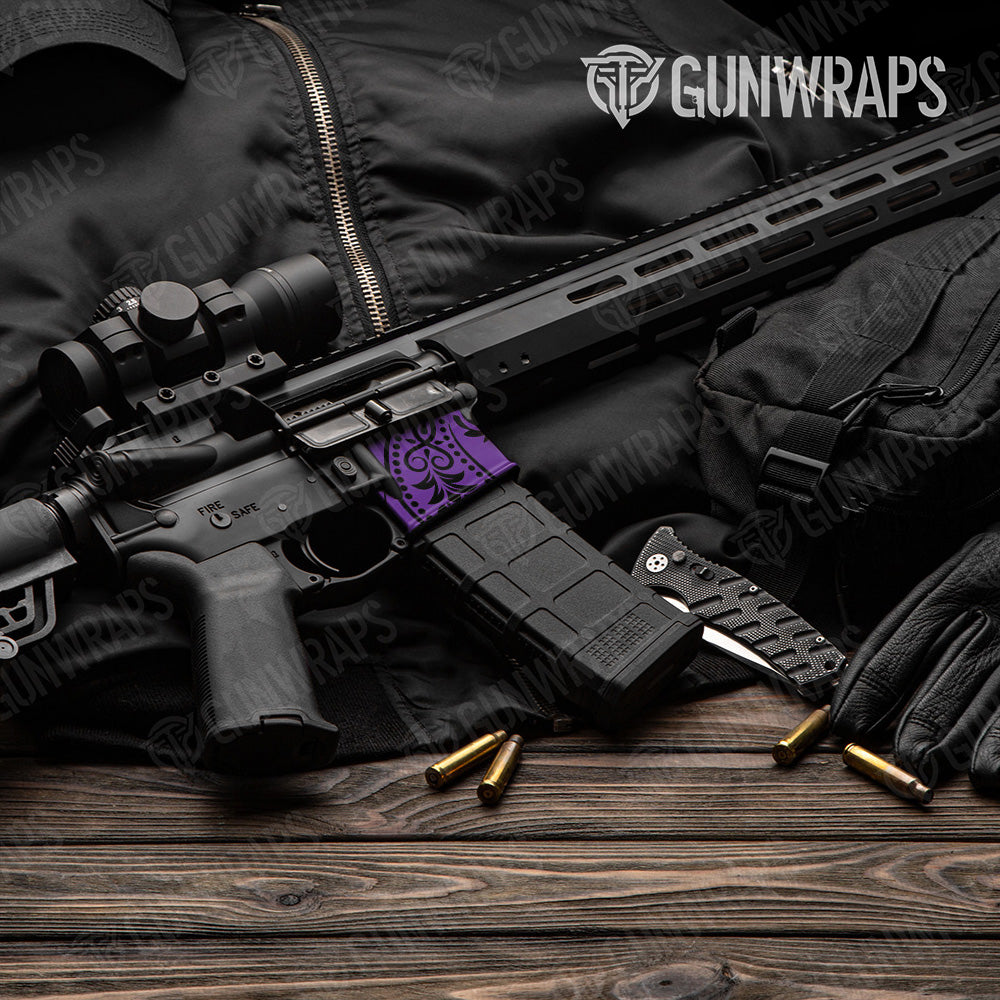 AR-15 Mag Well Bandana Purple And Black Gun Skin Vinyl Wrap