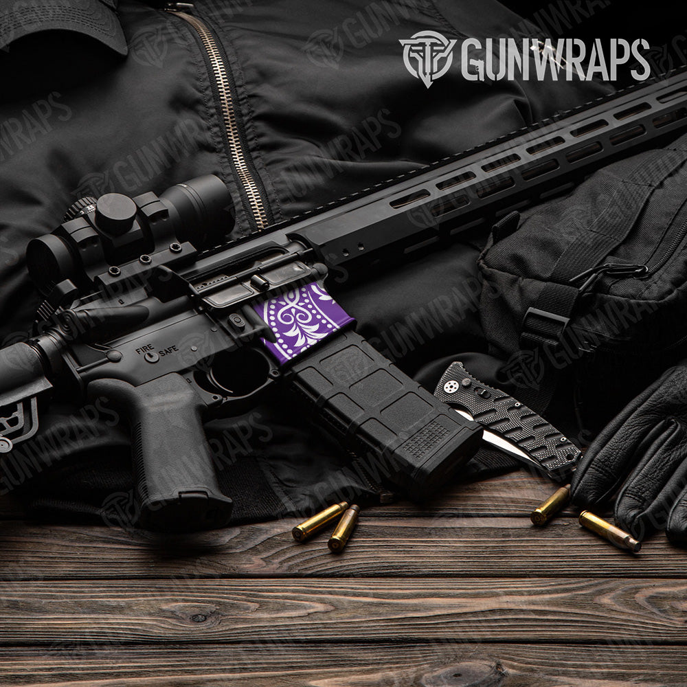 AR-15 Mag Well Bandana Purple And White Gun Skin Vinyl Wrap