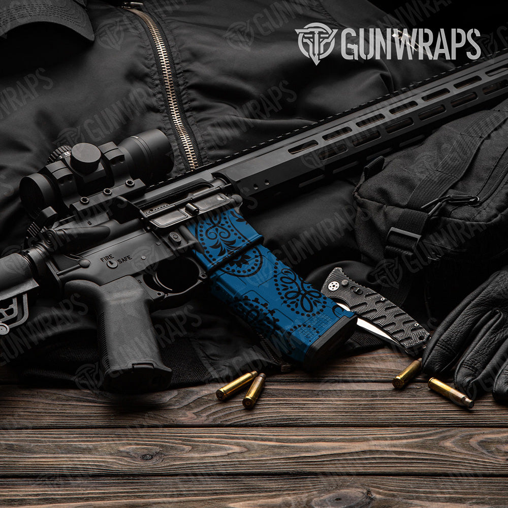 AR-15 Mag & Mag Well Bandana Blue And Black Gun Skin Vinyl Wrap