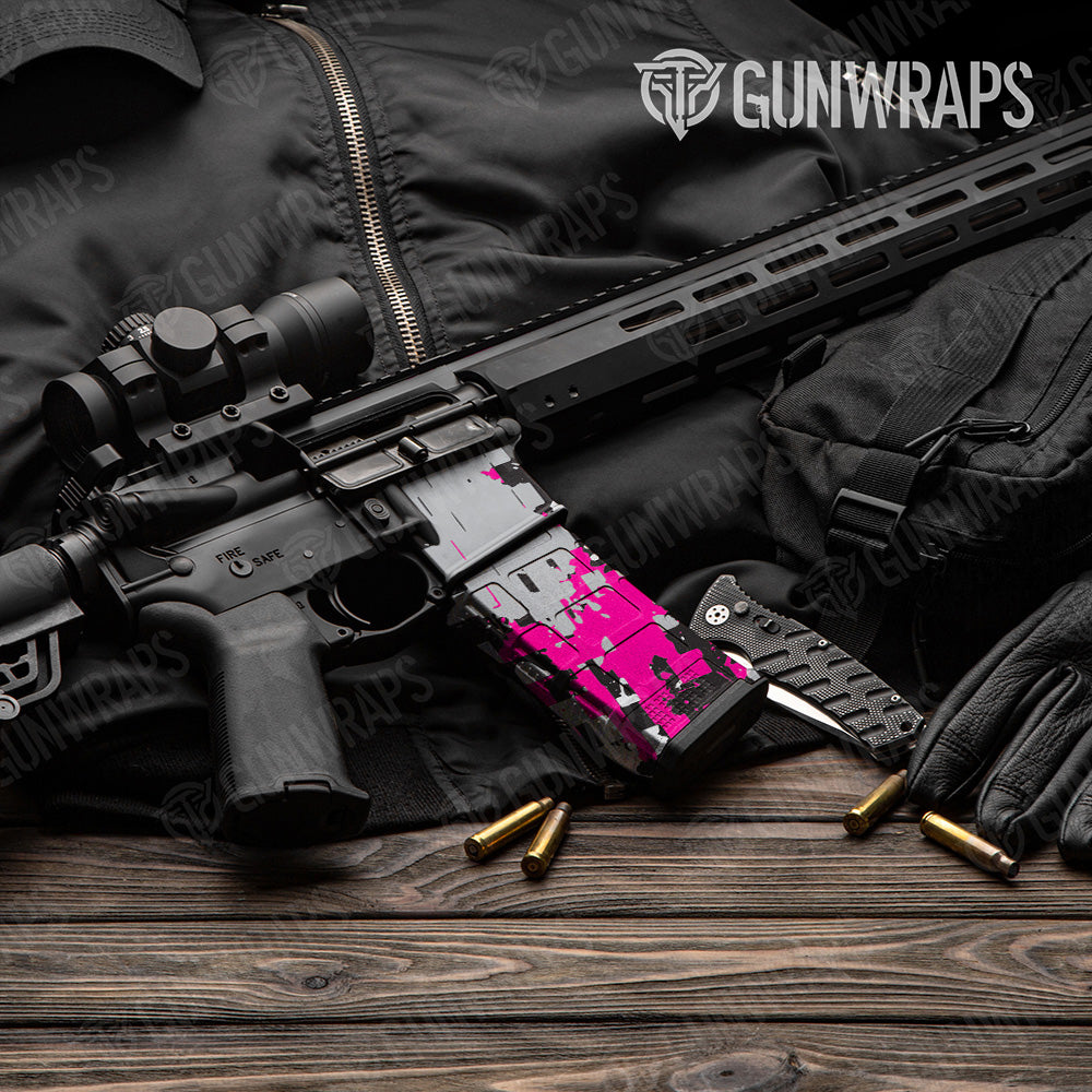 AR-15 Mag & Mag Well Broken Plaid Magenta Tiger Gun Skin Vinyl Wrap