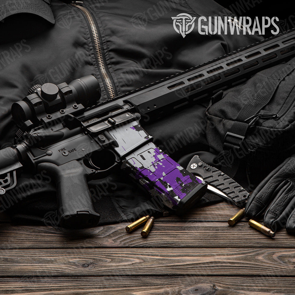 AR-15 Mag & Mag Well Broken Plaid Purple Tiger Gun Skin Vinyl Wrap