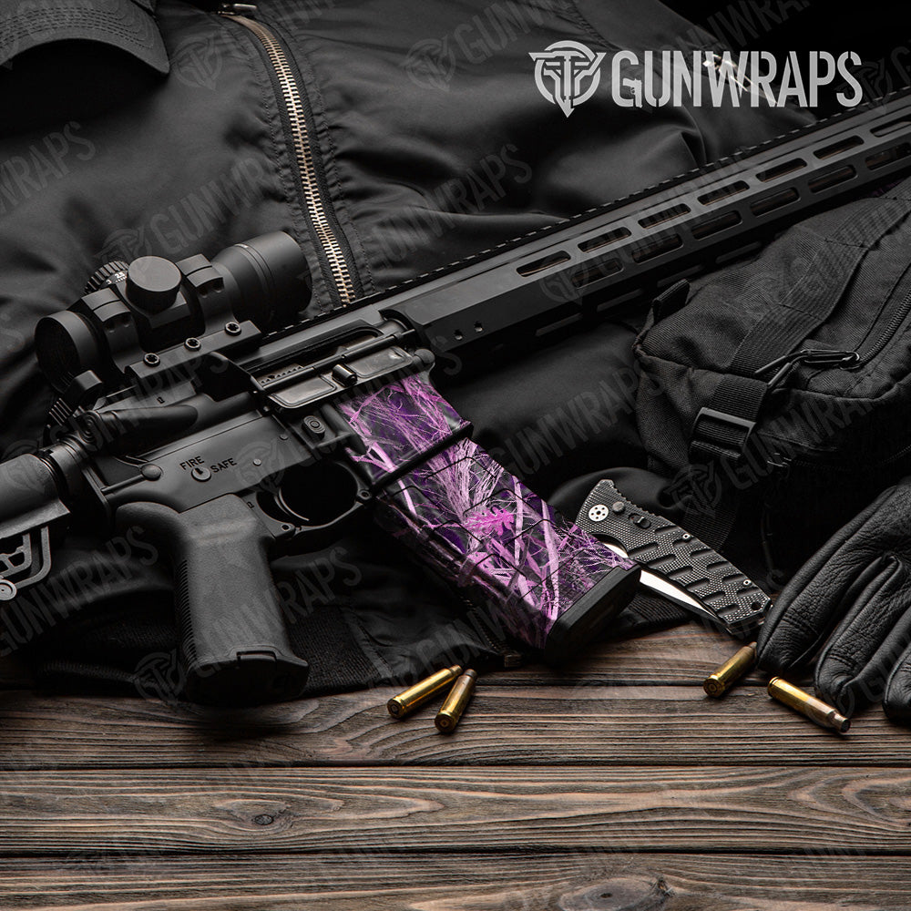 AR-15 Mag & Mag Well Nature Dry Grassland Pink Gun Skin Vinyl Wrap