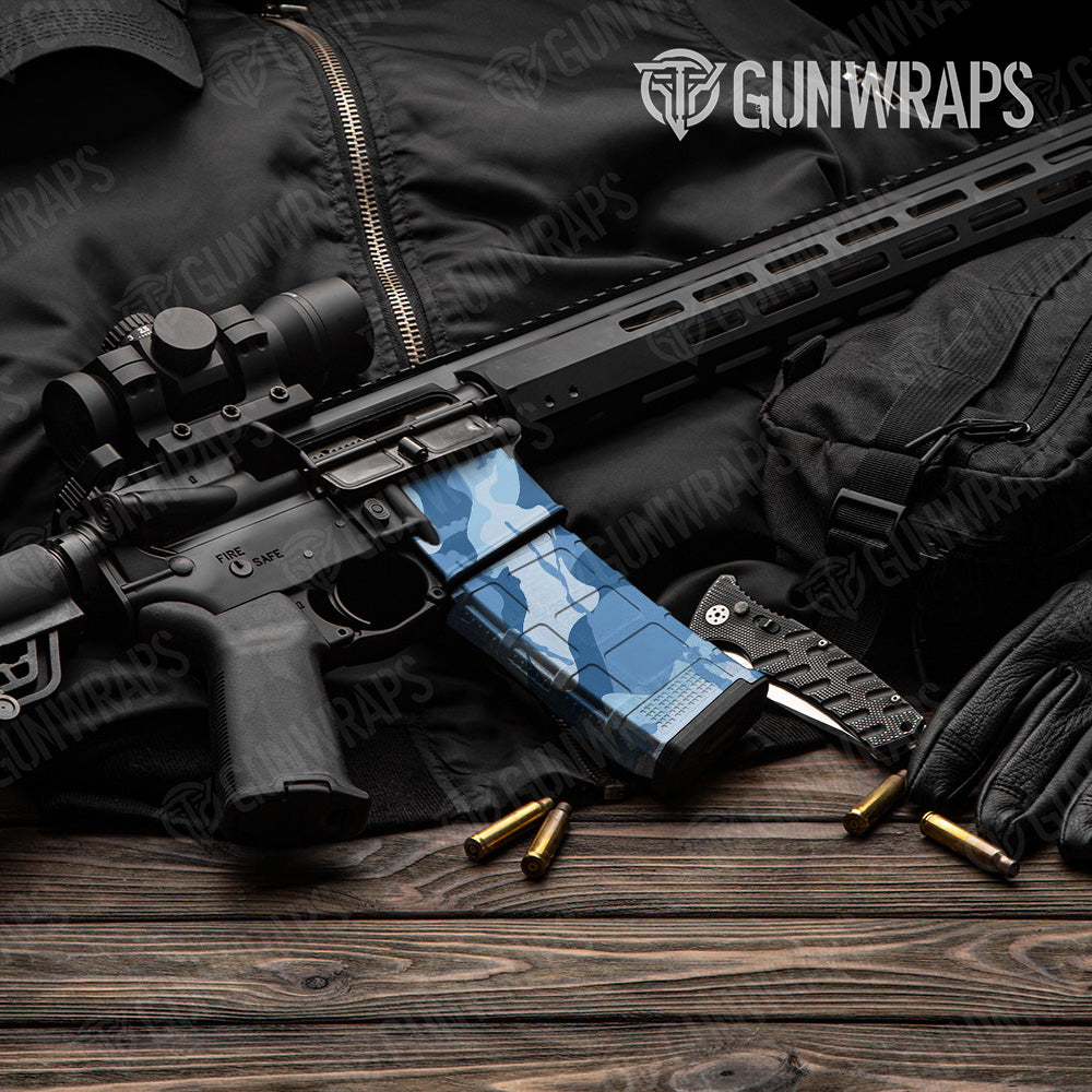 AR-15 Mag & Mag Well Ragged Cool Blue Gun Skin Vinyl Wrap