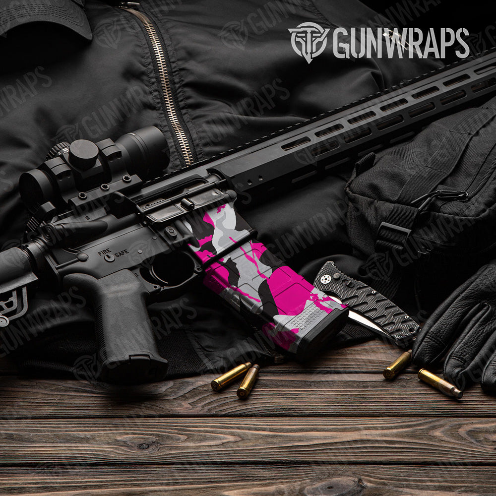 AR-15 Mag & Mag Well Ragged Magenta Tiger Gun Skin Vinyl Wrap