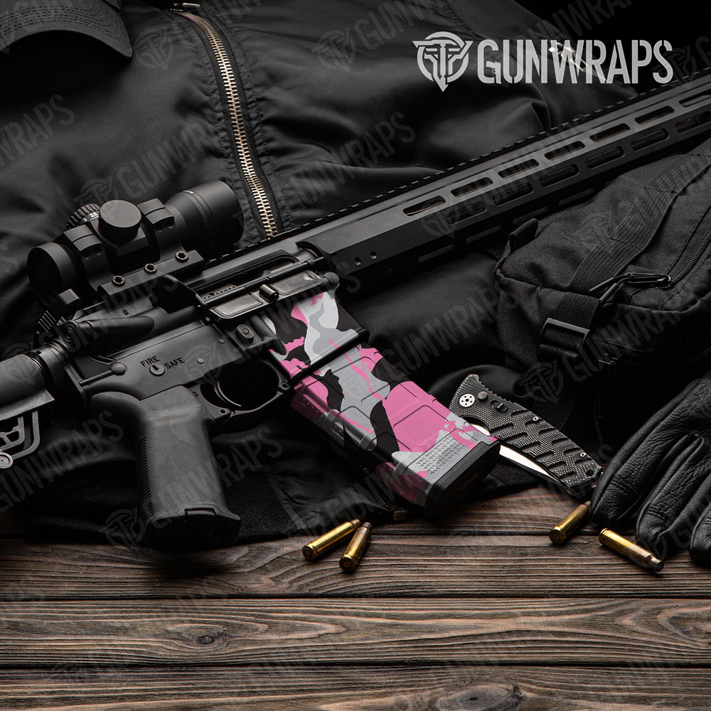 AR-15 Mag & Mag Well Ragged Pink Tiger Gun Skin Vinyl Wrap