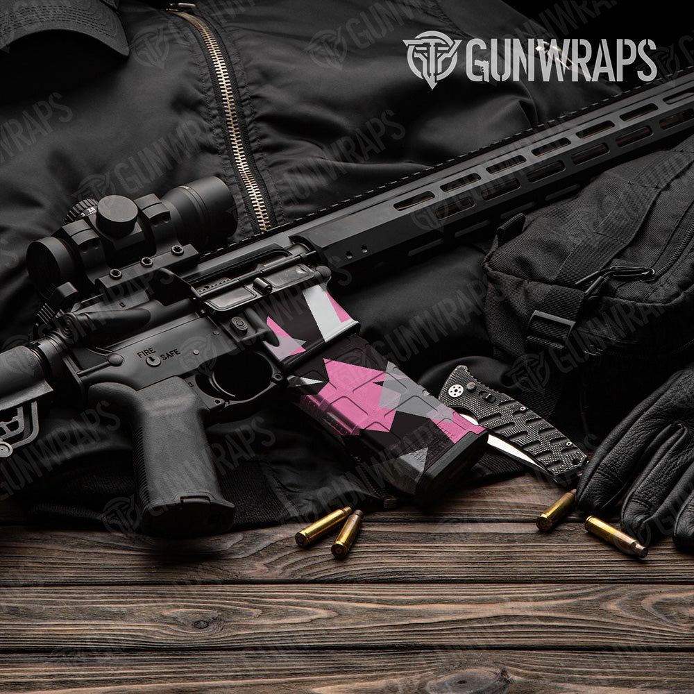 AR-15 Mag & Mag Well Shattered Pink Tiger Gun Skin Vinyl Wrap