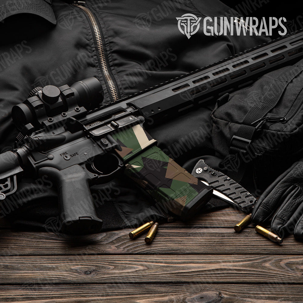 AR-15 Mag & Mag Well Shattered Woodland Gun Skin Vinyl Wrap