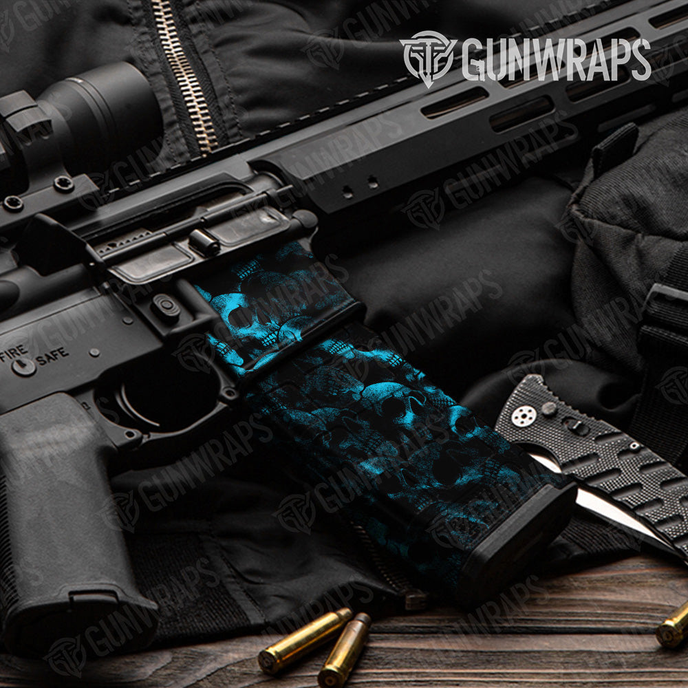 AR-15 Mag & Mag Well Skull Cyan Gun Skin Vinyl Wrap