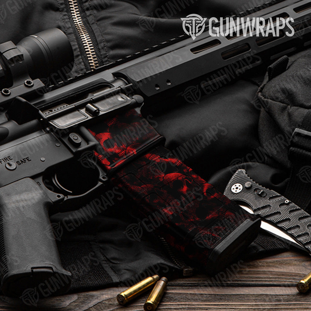 AR-15 Mag & Mag Well Skull Red Gun Skin Vinyl Wrap