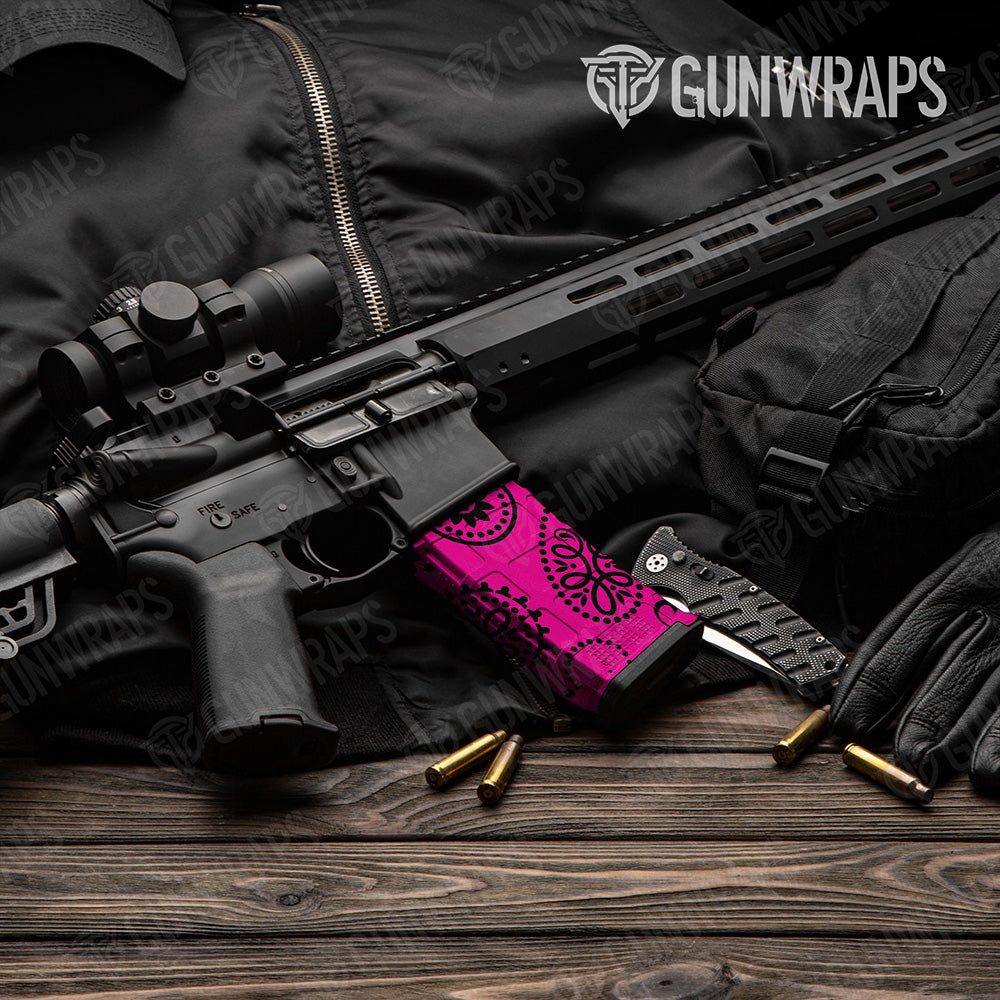 AR-15 Mag Bandana Magenta And Black Gun Skin Vinyl Wrap