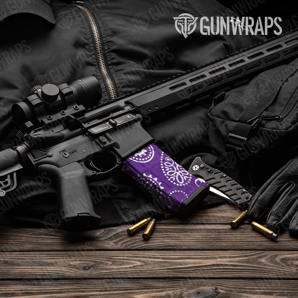 AR-15 Mag Bandana Purple And White Gun Skin Vinyl Wrap