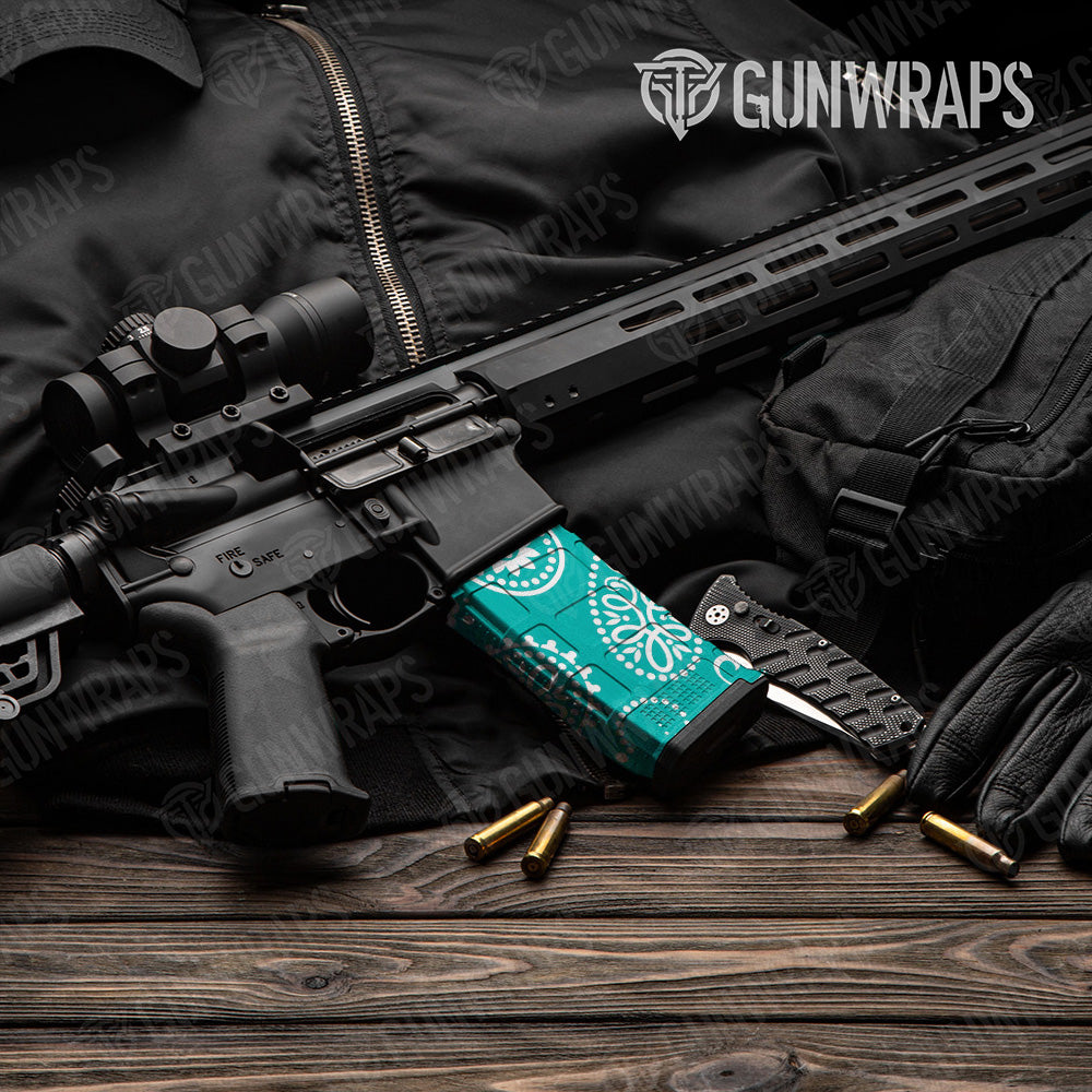 AR-15 Mag Bandana Tiffany Blue And White Gun Skin Vinyl Wrap