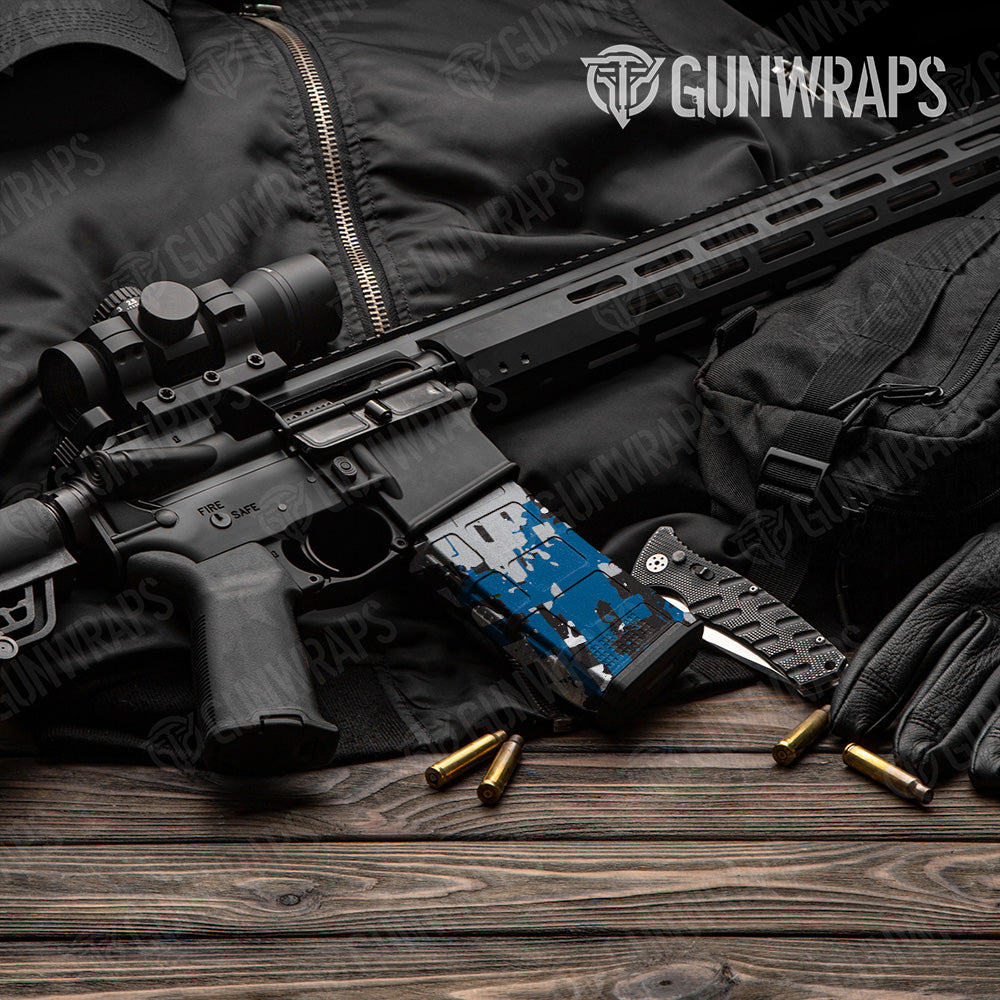 AR-15 Mag Broken Plaid Blue Tiger Gun Skin Vinyl Wrap