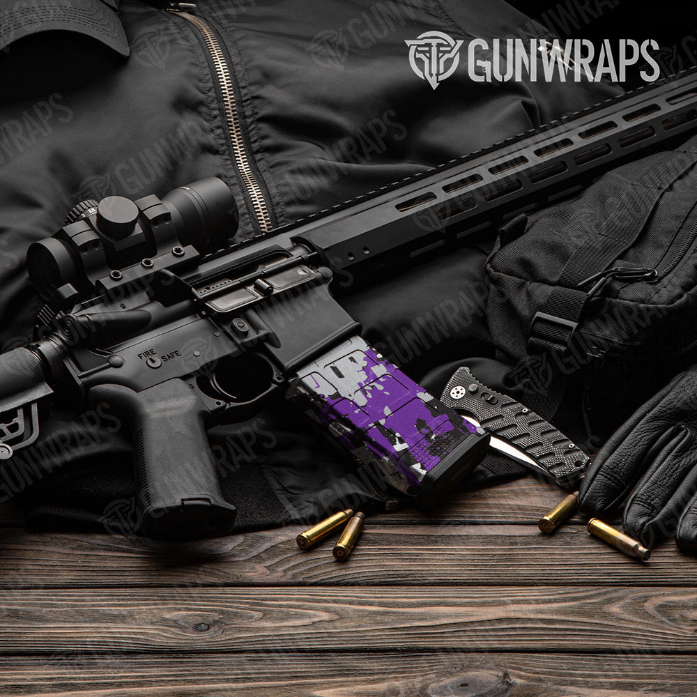 AR-15 Mag Broken Plaid Purple Tiger Gun Skin Vinyl Wrap