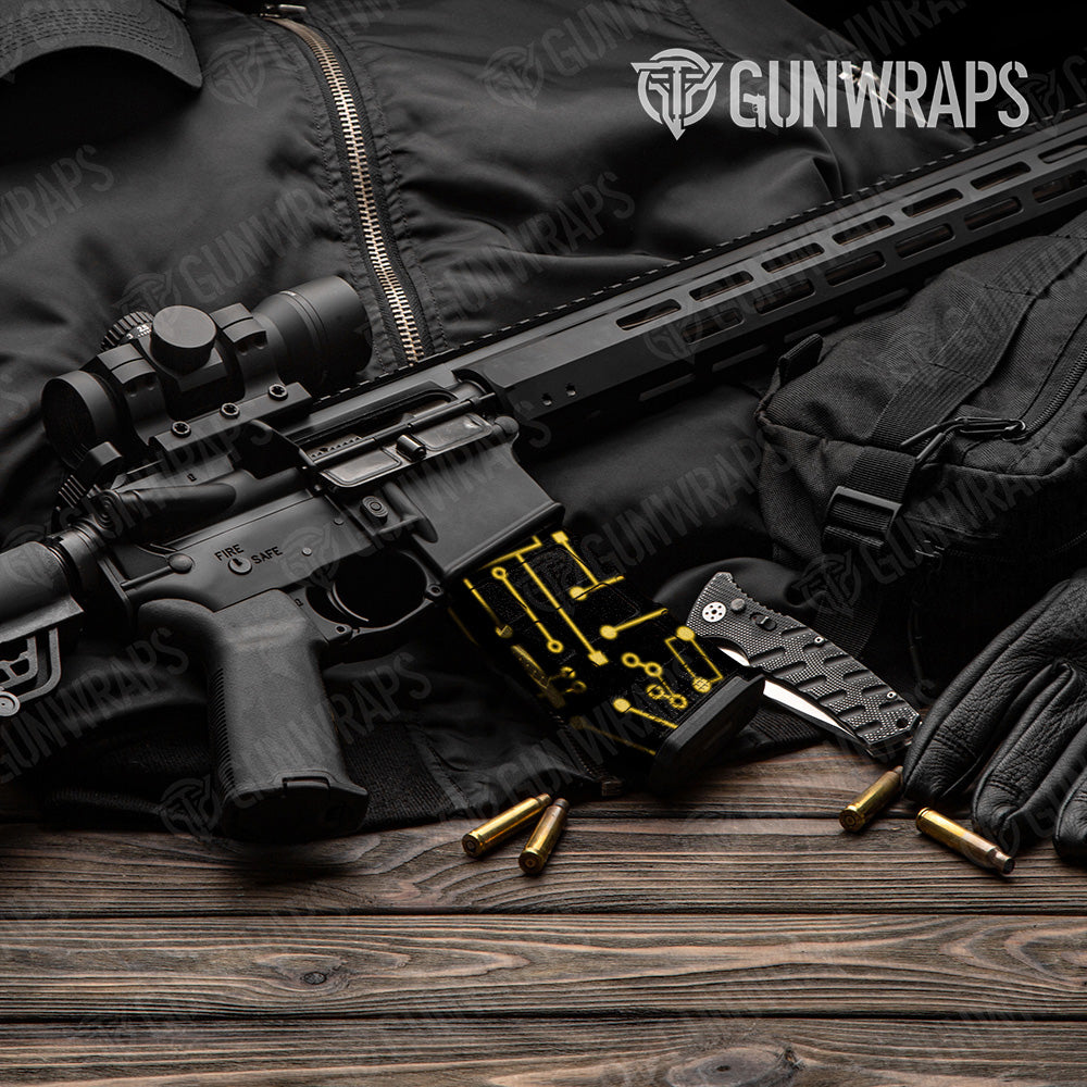 AR 15 Mag Circuit Board Yellow Gun Skin Vinyl Wrap