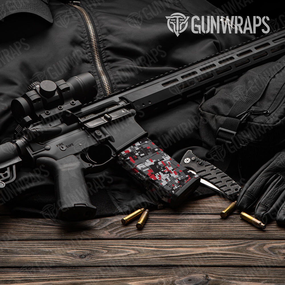 AR-15 Mag Digital Urban Red Gun Skin Vinyl Wrap