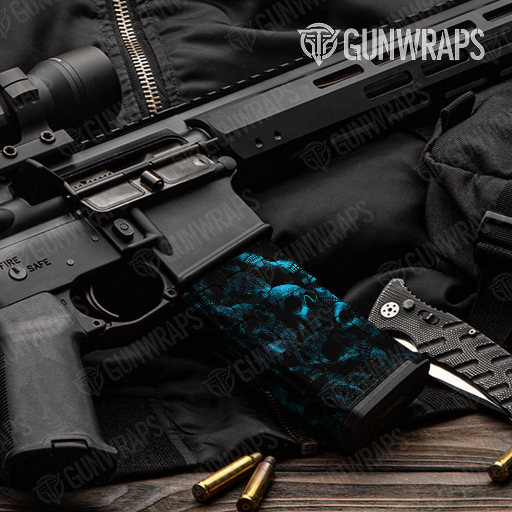 AR-15 Mag Skull Cyan Gun Skin Vinyl Wrap