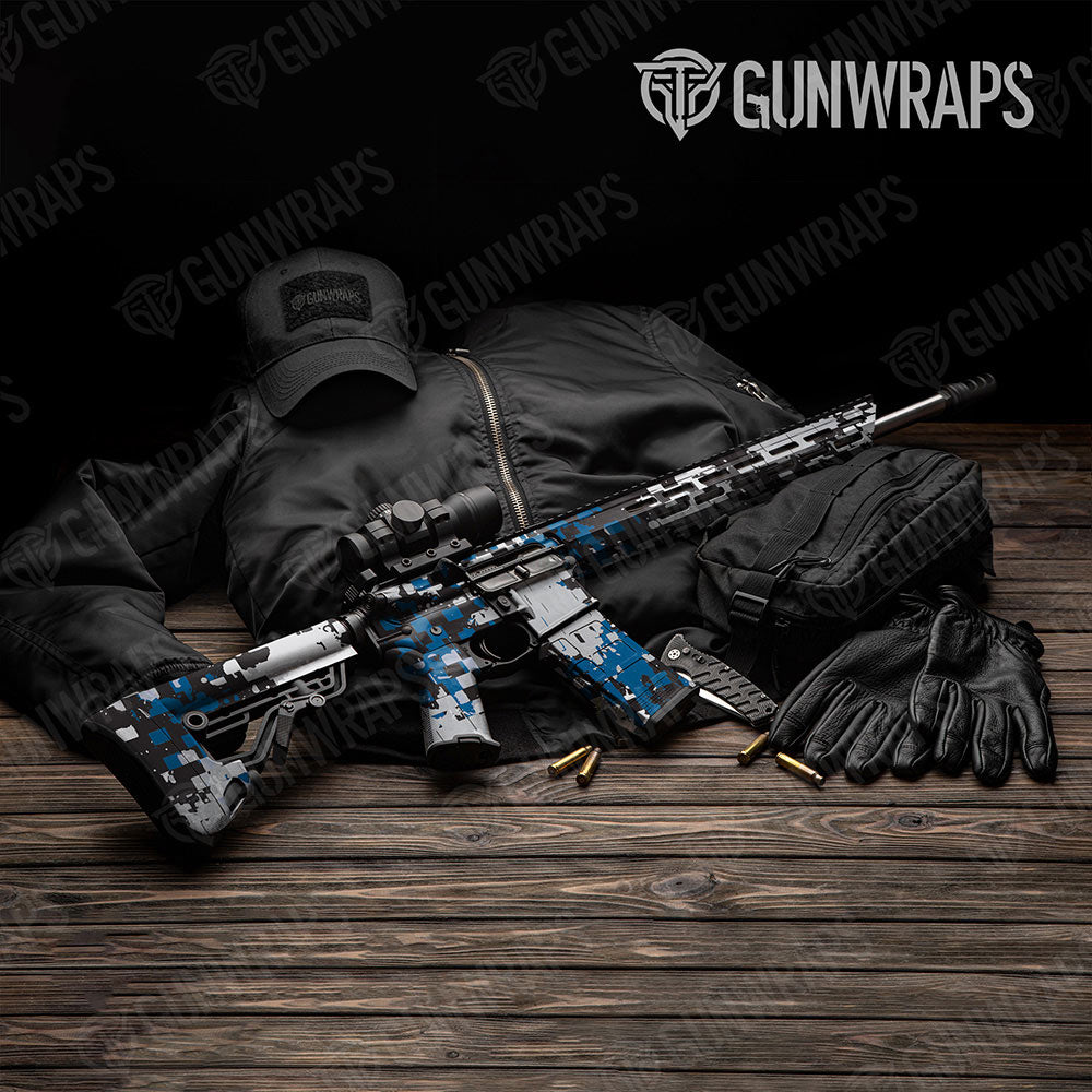 Broken Plaid Blue Tiger Gun Skin Vinyl Wrap