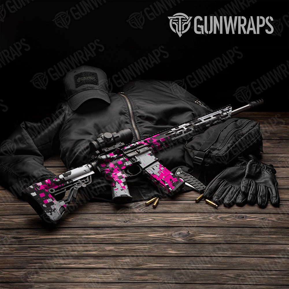 Broken Plaid Magenta Tiger Gun Skin Vinyl Wrap