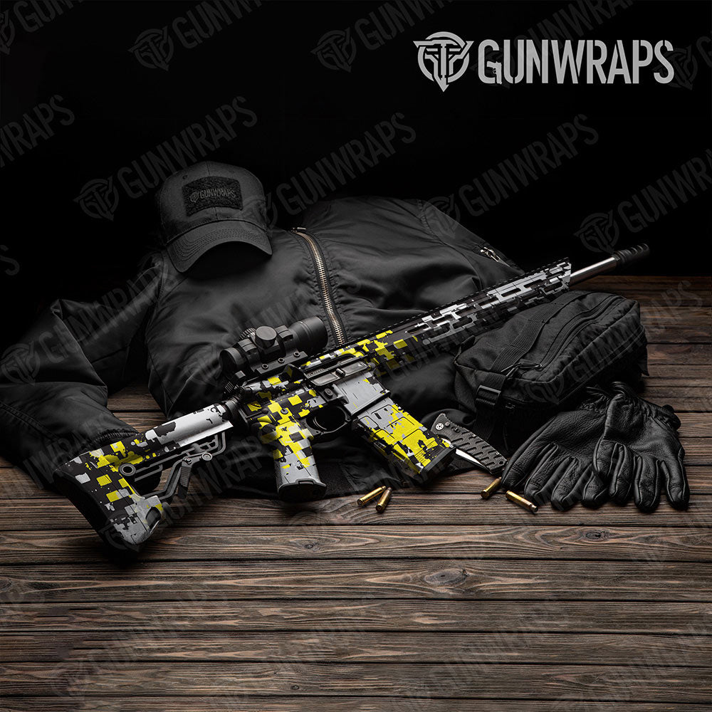 Broken Plaid Yellow Tiger Gun Skin Vinyl Wrap