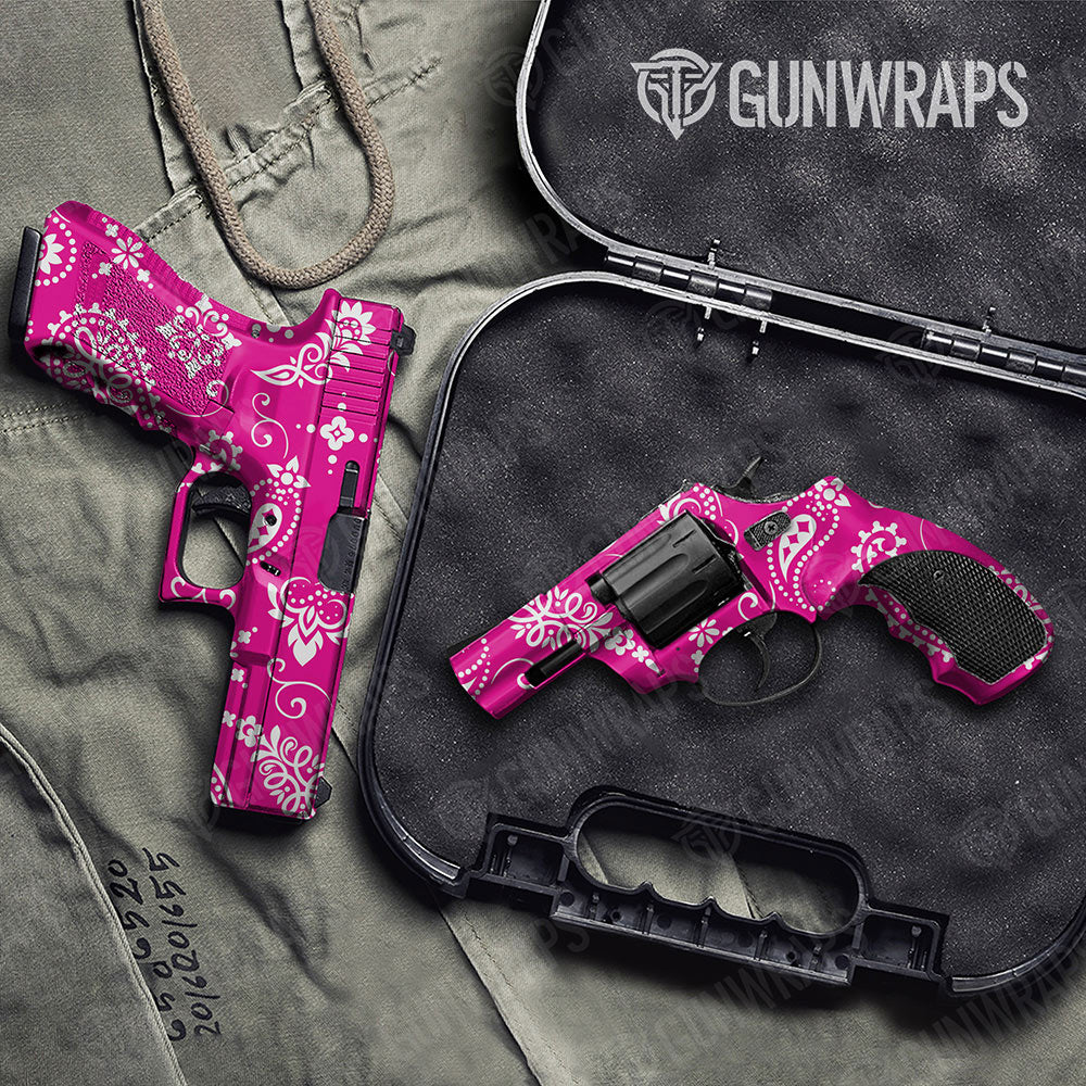 Bandana Magenta And White Gun Skin Vinyl Wrap