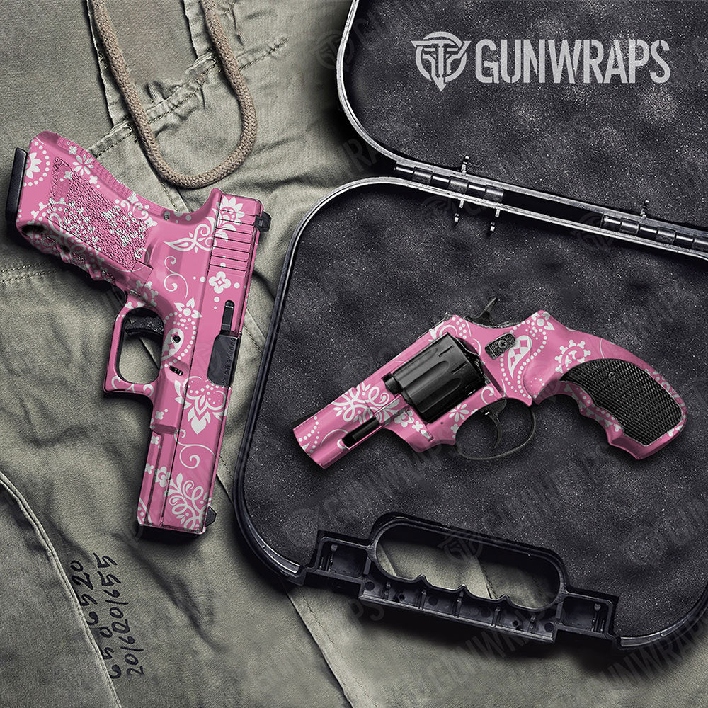 Bandana Pink And White Gun Skin Vinyl Wrap
