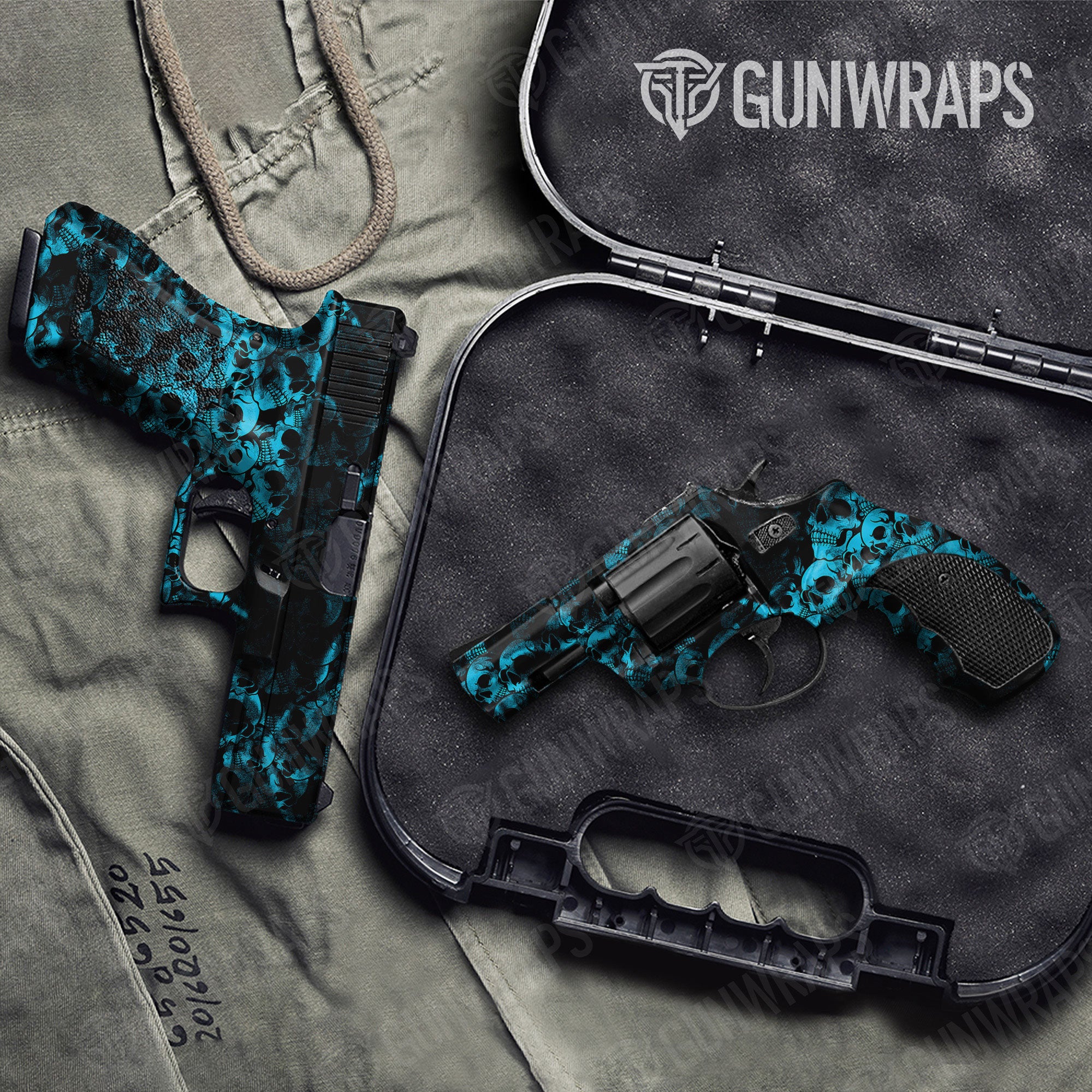 Skull Cyan Gun Skin Vinyl Wrap