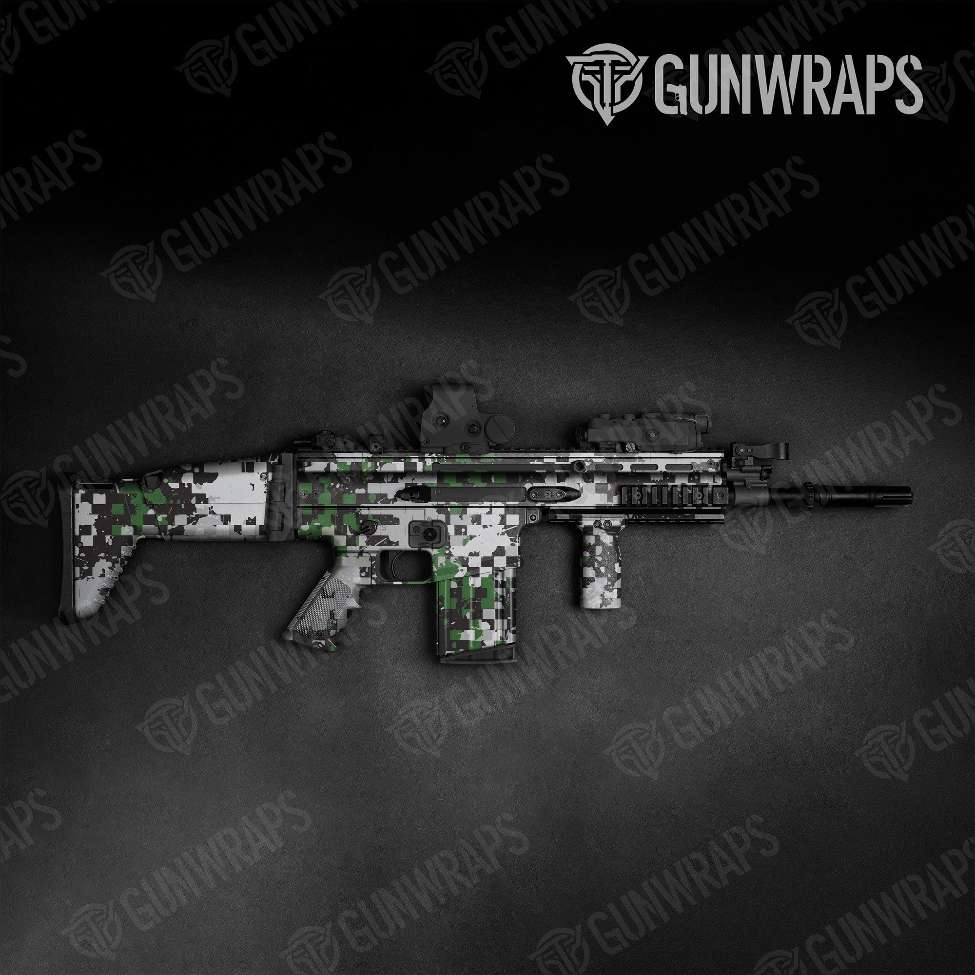 Broken Plaid Green Tiger Gun Skin Vinyl Wrap