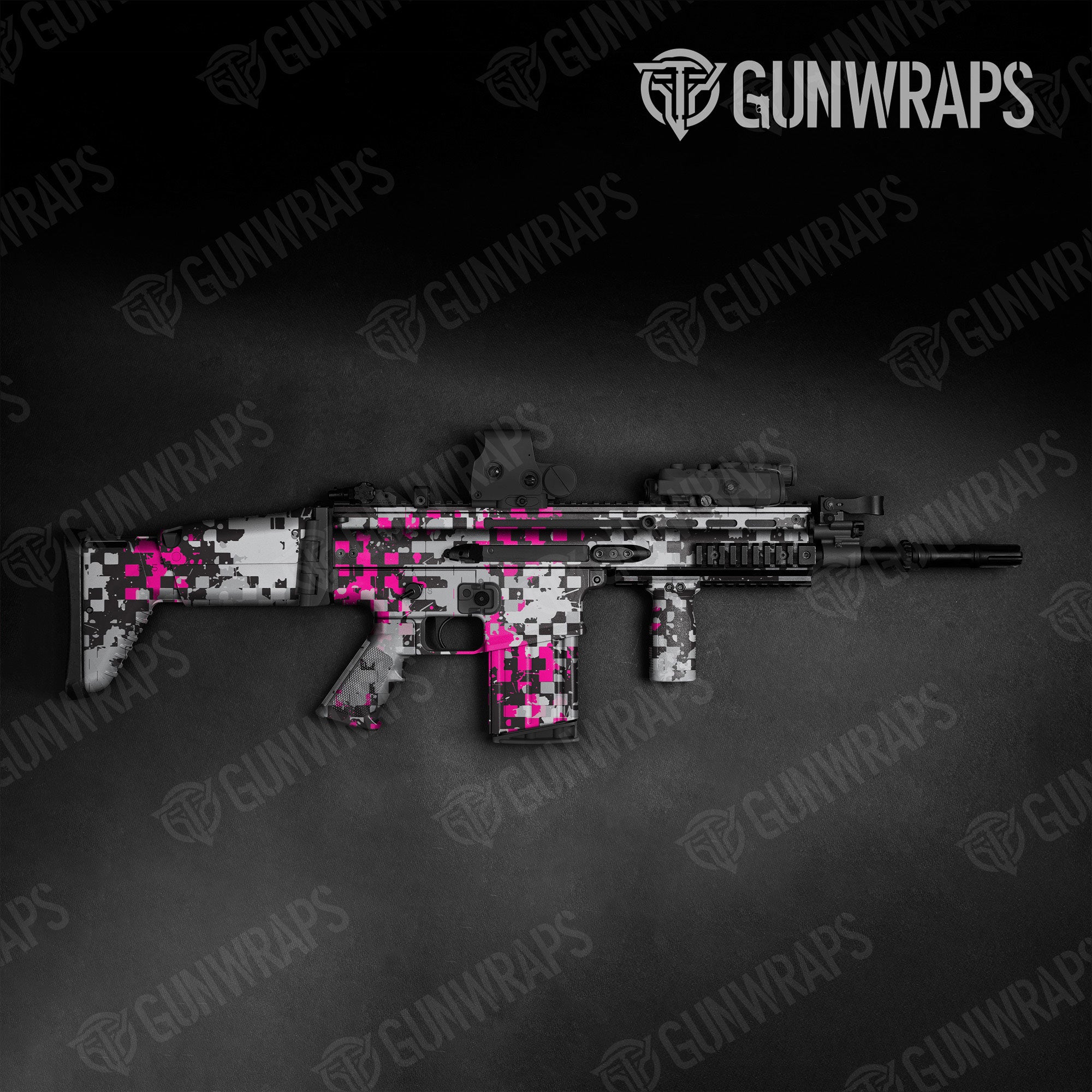 Broken Plaid Magenta Tiger Gun Skin Vinyl Wrap