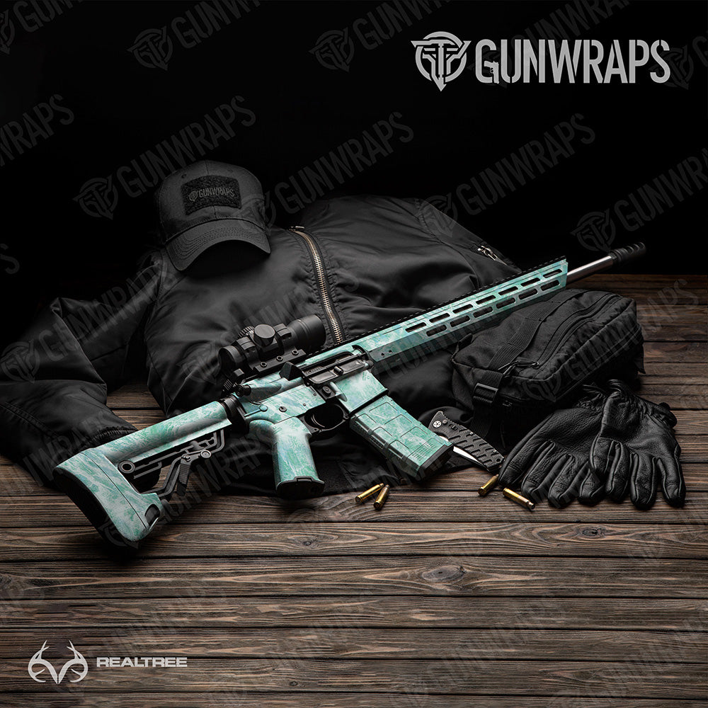 AR-15 Realtree Aspect Teal Waters Camo Gun Skin Vinyl Wrap