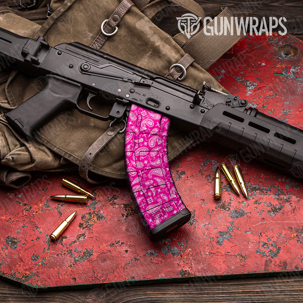 Bandana Magenta White AK 47 Mag Gun Skin Vinyl Wrap