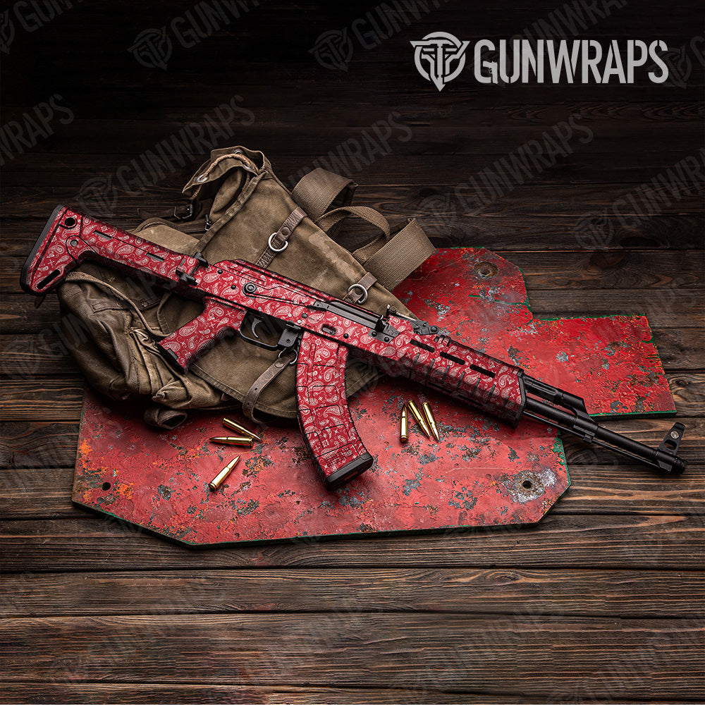 Bandana Red White AK 47 Gun Skin Vinyl Wrap
