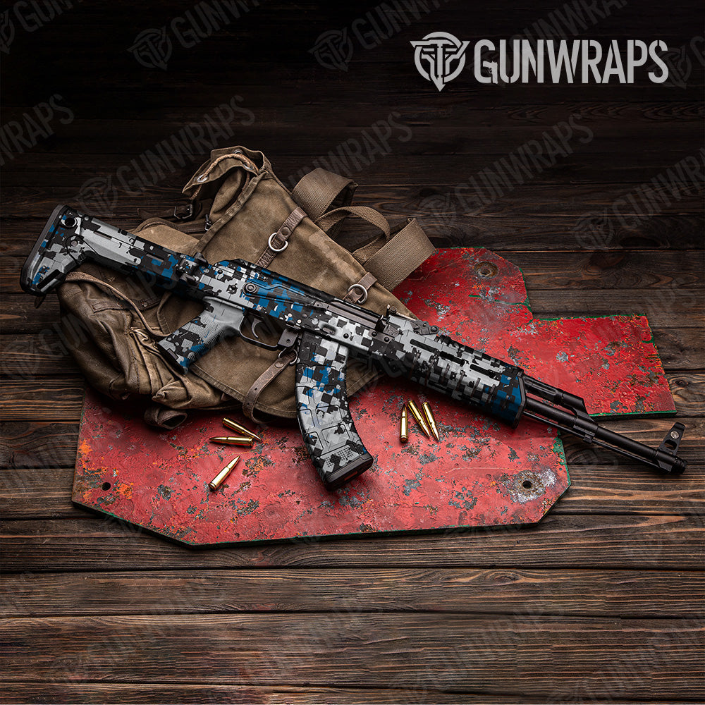 Broken Plaid Blue Camo AK 47 Gun Skin Vinyl Wrap