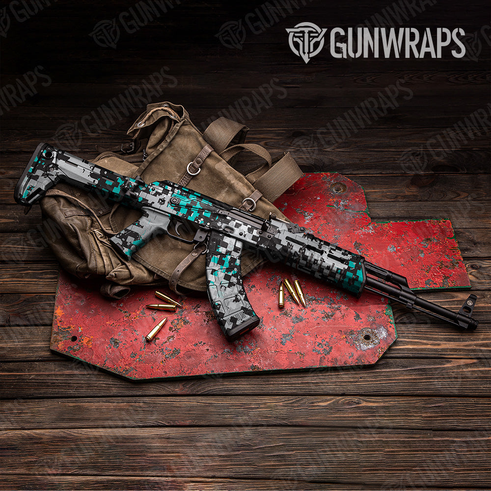 Broken Plaid Tiffany Blue Camo AK 47 Gun Skin Vinyl Wrap