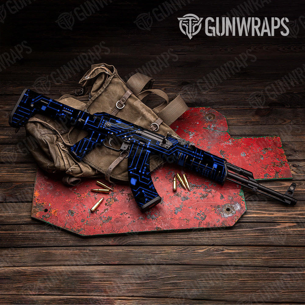 Circuit Board Blue AK 47 Gun Skin Vinyl Wrap