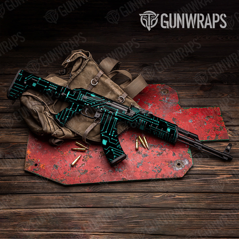 Circuit Board Tiffany Blue AK 47 Gun Skin Vinyl Wrap
