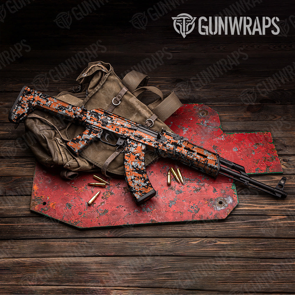 Digital Orange Tiger Camo AK 47 Gun Skin Vinyl Wrap