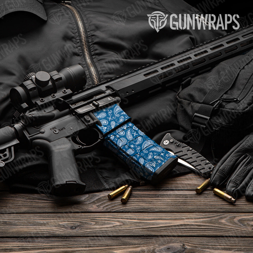 Bandana Blue White AR 15 Mag & Mag Well Gun Skin Vinyl Wrap