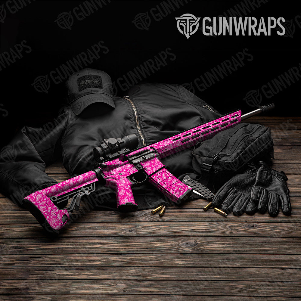 Bandana Magenta White AR 15 Gun Skin Vinyl Wrap
