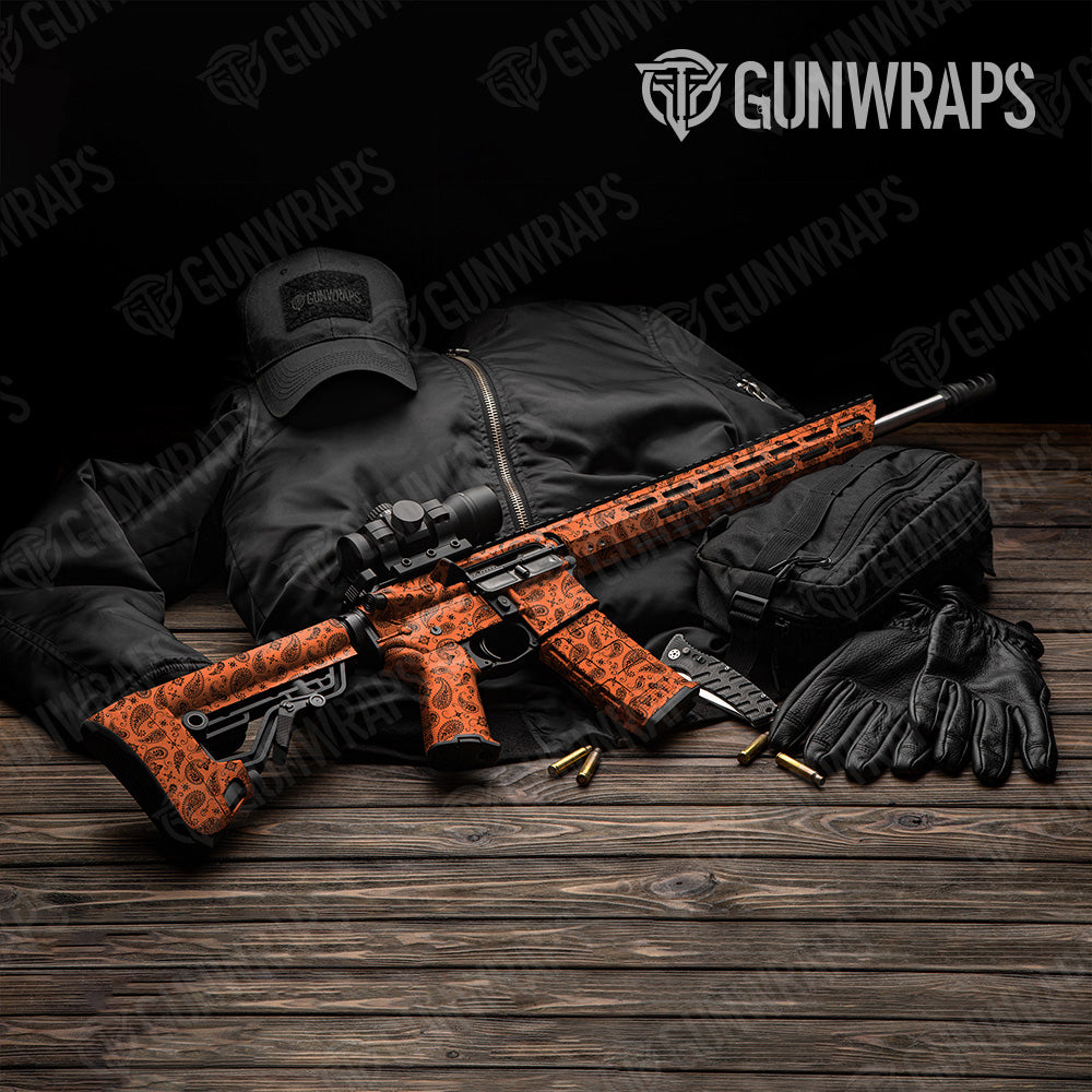 Bandana Orange Black AR 15 Gun Skin Vinyl Wrap