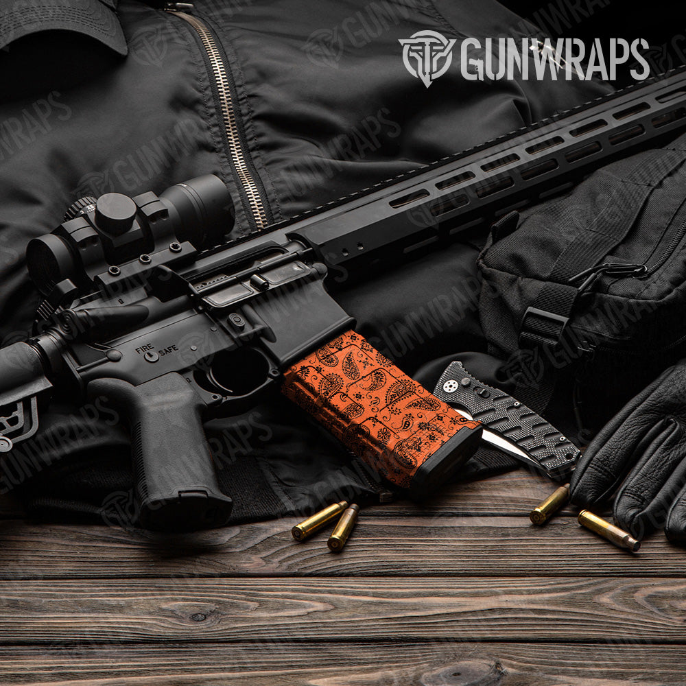 Bandana Orange Black AR 15 Mag Gun Skin Vinyl Wrap