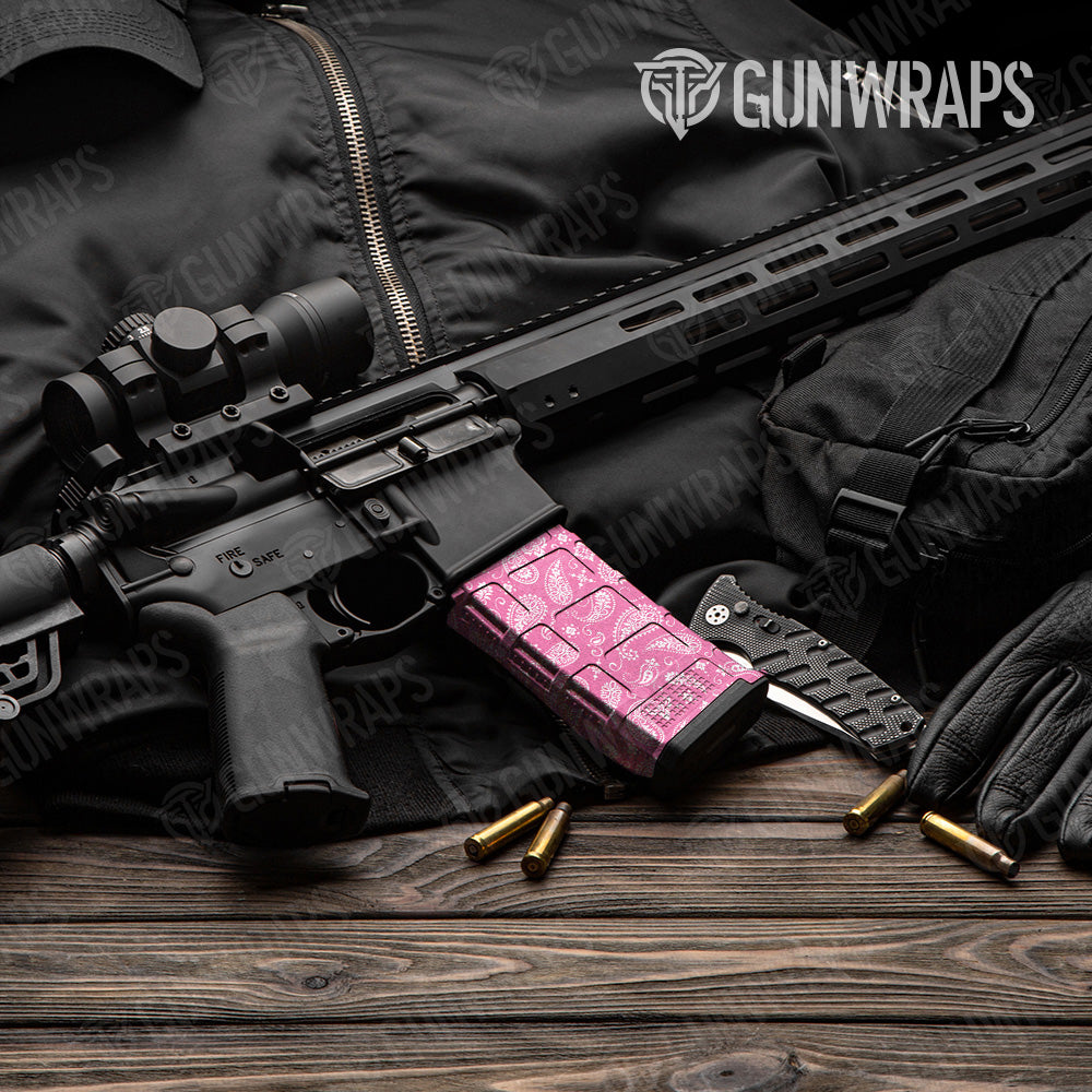 Bandana Pink White AR 15 Mag Gun Skin Vinyl Wrap