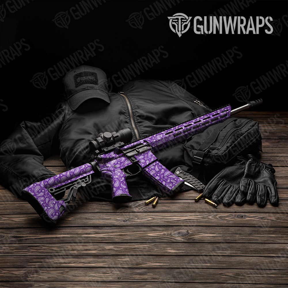 Bandana Purple White AR 15 Gun Skin Vinyl Wrap