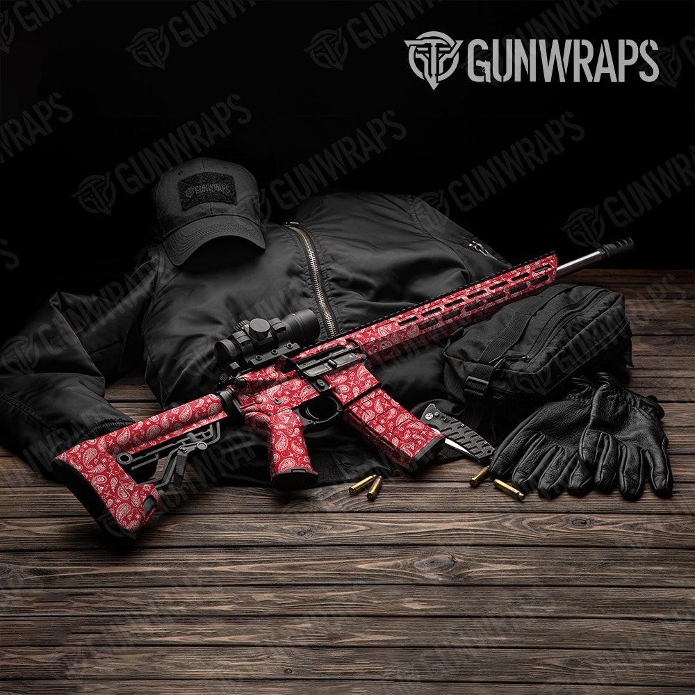 Bandana Red White AR 15 Gun Skin Vinyl Wrap